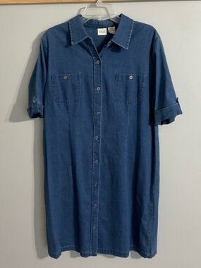 Falls Creek Stretch Denim Button-Front Shirt Dress Large